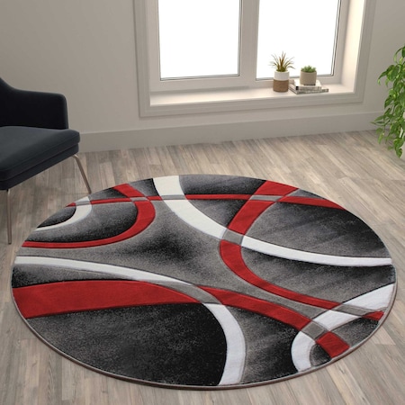 Flash Furniture Red 5' x 5' Modern Plush Abstract Area Rug KP-RG951-55-RD-GG